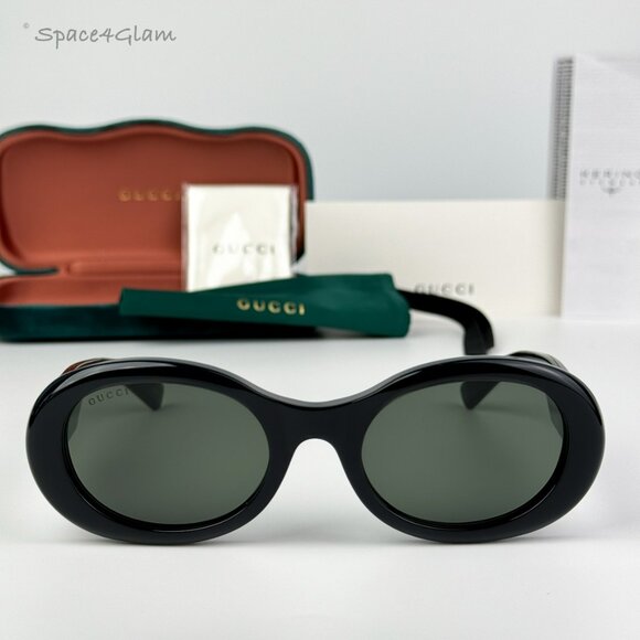 BRAND NEW Gucci GG1587S 001 Black Grey Unisex Oval Sunglasses GG 1587S - Picture 3 of 11